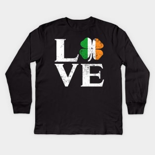 Love Ireland Shamrock T Shirt Saint Paddy irish Gift Tee Kids Long Sleeve T-Shirt